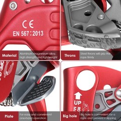 Red Right Hand Ascender 140kg Aluminum Magnesium Alloy for Rock Climbing Caving