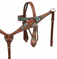 Western Saddle Horse Leather Tack Set Headstall + Breast Collar Multi Color