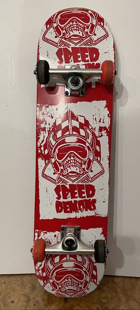 Speed Demon Skateboard 31in x 7.75in Concave Board Double Kick Tails Skull Red