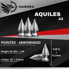Aquiles .22 Cal Airgun Pellets – 20.1 Grain Pointed Arrow Head Design – High …