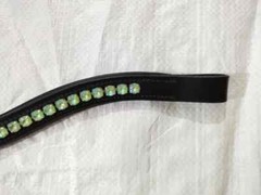 Beautiful Leather Green Stone Crystal Bridle Browband With Padding All Size