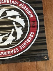 FKD SKATEBOARD BEARINGS(PLAN B) VINTAGE SAWBLADE LOGO BLACK VINYL BANNER 32×30”