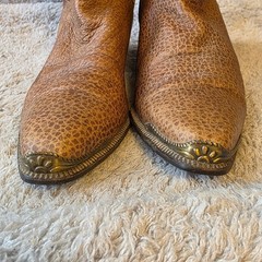 Vintage Dingo Womens Western Cowboy Boots Tan Leather Pointed Toe Brass Heel 8.5