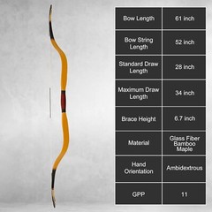20-50lbs 61″ Mongolia Yuan Bow Traditional Laminated Horse Longbow for Adult