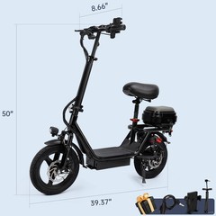 Electric Folding Scooter 48V 500W 14″ Tires w/ Basket Commuter E-Bike 20MPH