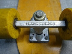 Vintage 1970s Kicktail Skateboard Track Force Trucks Yellow Wheels