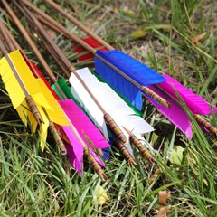 33» Archery Bamboo Arrow 4 Feather Longbow Traditional Recurve Bow Tips Hunting