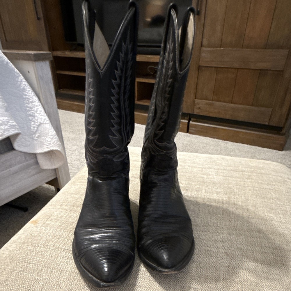 Dan Post Black Lizard Leather Upper Western Cowboy Boots Pointed Toe US Size 11