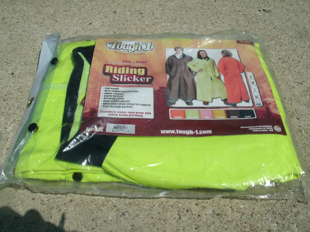 2XL Lime Green Tough 1 PVC/Vinyl Riding Slicker raincoat w/ Removable Hood