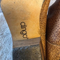 Vintage Dingo Womens Western Cowboy Boots Tan Leather Pointed Toe Brass Heel 8.5