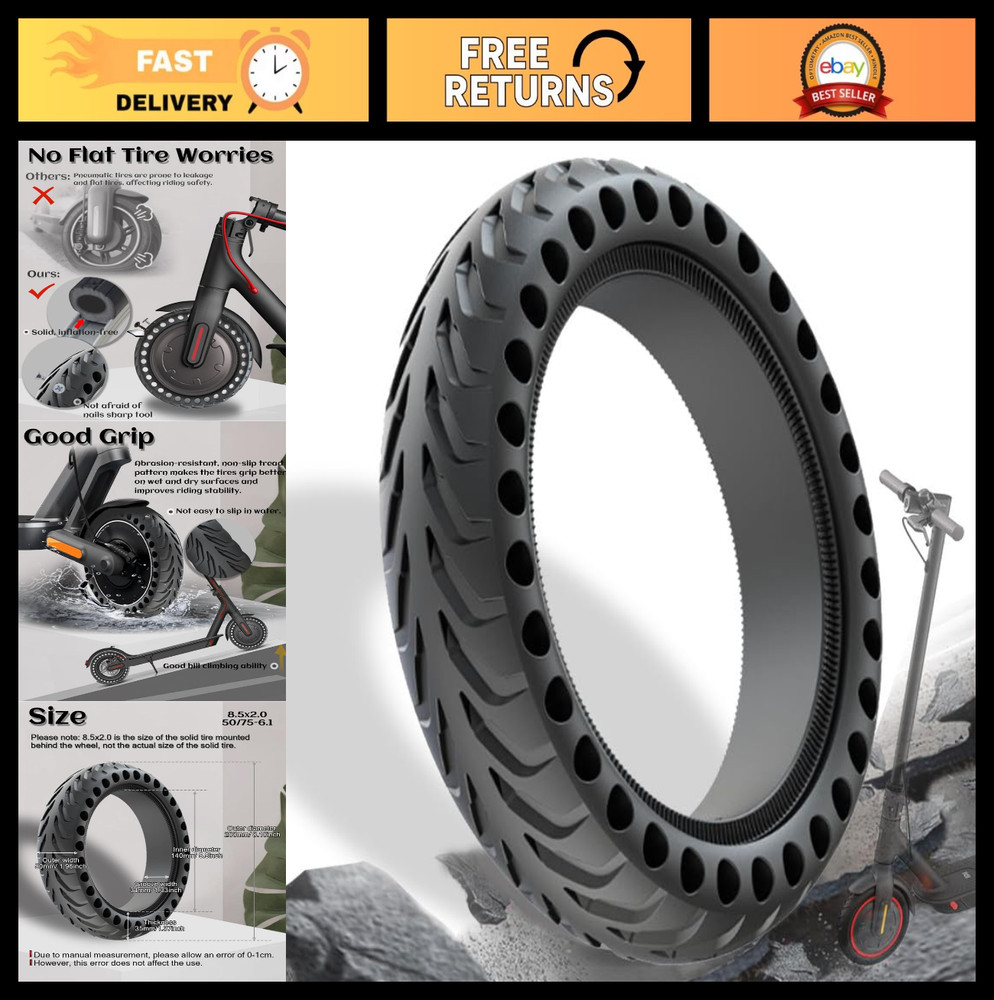 8.5″ Solid Scooter Tires 50/75-6.1 Honeycomb Replacement Wheels for Kick Scooter