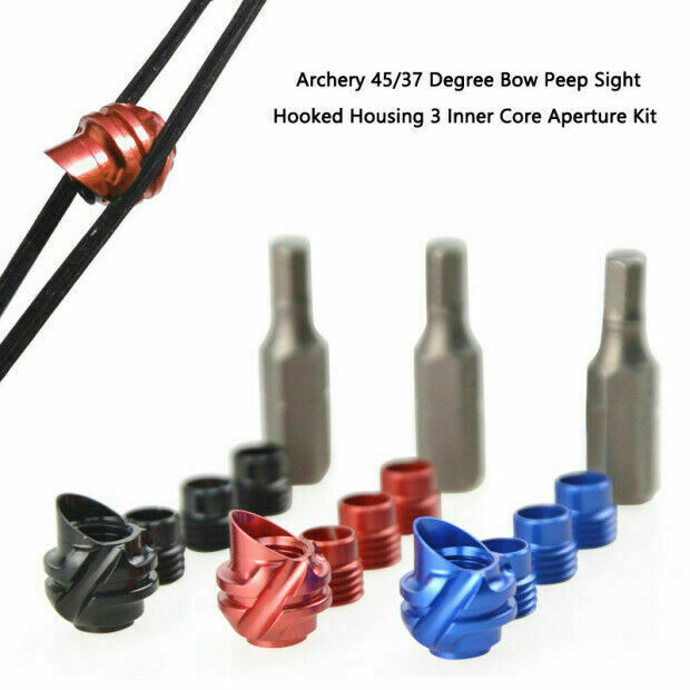 Archery 45/37 Degree Bow Peep Sight Hooked Housing 3 Inner Core Aperture Kit UE