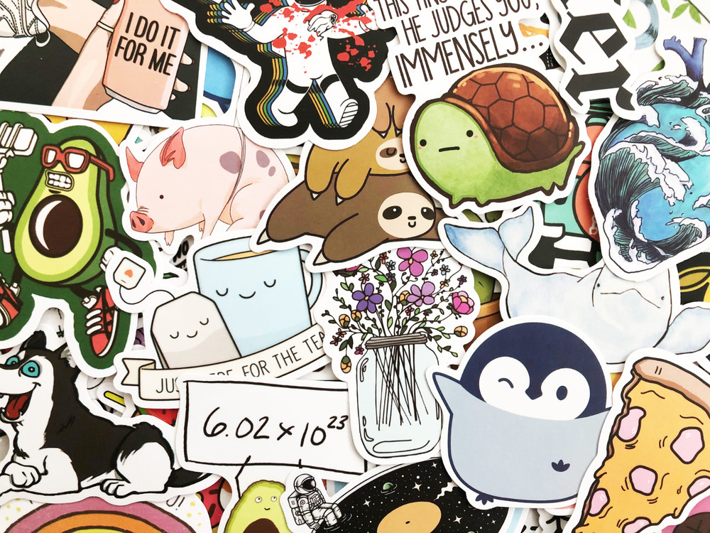 75 Cute Mixed Colors Sticker Lot Book Fun Pack Skateboard Laptop Car Decals