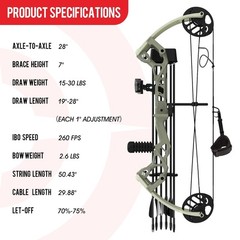 Youth Compound Bow Kit for Beginners – 19″-28″ Draw Length, 15-30 LBS, Arrows In