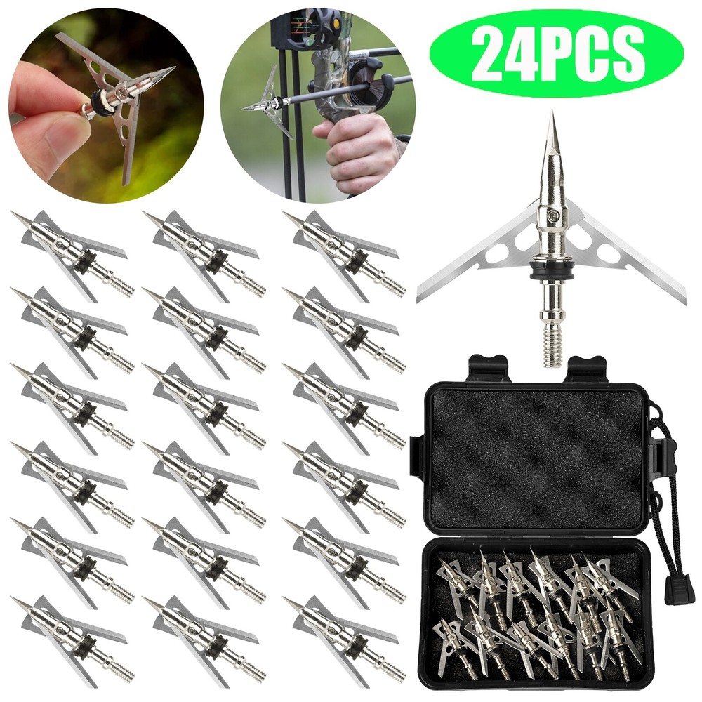 24Pcs 100 Grain Archery Broadheads 2″ Dia Expandable Hunting Arrowhead w/2 Blade