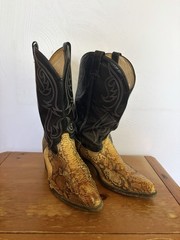 Vintage Dan Post Men’s Cowboy Boots Python Snakeskin and Leather Black Size 12