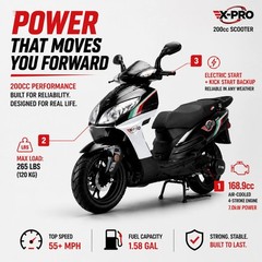 X-PRO Fiji 200 Scooter Gas Moped with 13″ Aluminum Wheels, Electric/Kick Start