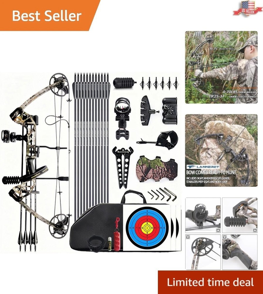 Lightweight Camouflage Right Handed Compound Bow – 320fps & Complete Accessories