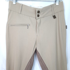 Devon Aire Ribbed Leather Equestrian Riding Breeches Pants Women Size 28 Beige