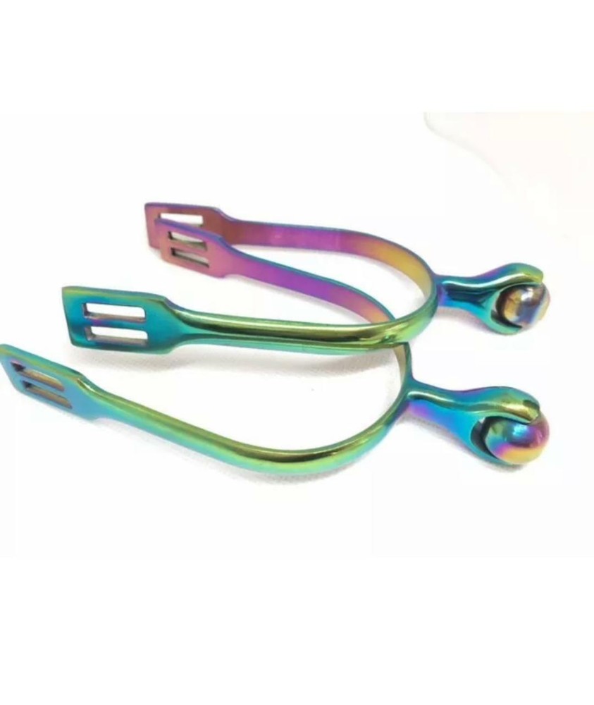 Rainbow Multi Color Horse Spurs Stainless Steel Smooth Roller Ball English Spur