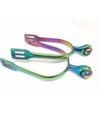 Rainbow Multi Color Horse Spurs Stainless Steel Smooth Roller Ball English Spur