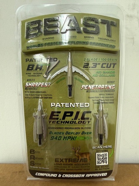 New Bowmar Archery Beast Broadheads 2.3 Inch Cut 2 Blade 100 Grain 3 Pack