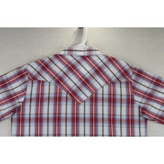 Wrangler Mens Short Sleeve Plaid Snap Button Western Shirt Red Blue