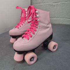 Pink Led Light Up Pink Quad Roller Skates Girls Size 5 (37) PU Leather