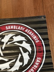 FKD SKATEBOARD BEARINGS(PLAN B) VINTAGE SAWBLADE LOGO BLACK VINYL BANNER 32×30”