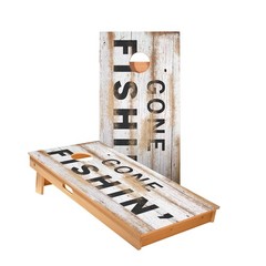 Gone Fishin Cornhole Boards Skips Garage Distressed Wood Portable Set