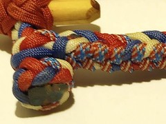 RWB AMERICAN FLAG 10 Plait Pryor ParaCord Hondo w/ Bull Rawhide Burner Buckaro