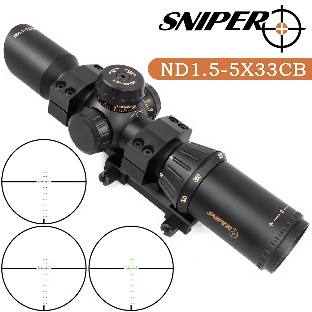 Sniper 1.5-5×32 Crossbow scope 300-450 FPS, 20-100 Yards, R/G/B Illuminated