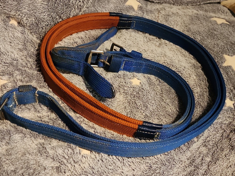 Equestrian Rubber Grip Schooling Reins With Buckle Ends..blue Nylon..apprx 10 Ft