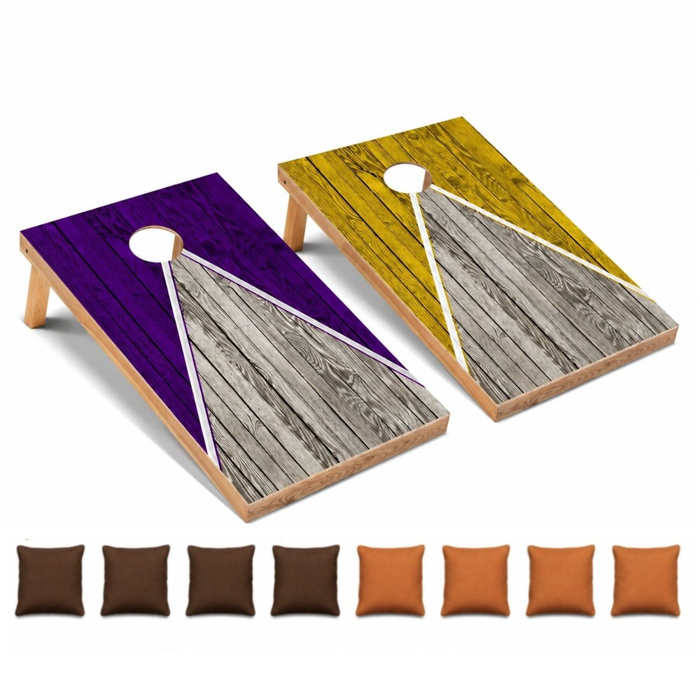 Purple and Yellow Pyramid Premium CORNHOLE BEANBAG TOSS GAME Set
