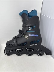 Hawk Roll USA Inline Skates Men’s/Boy’s Size 5 Black/Blue Rollerblades With Box
