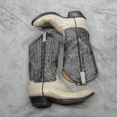 Tony Lama Western Boots Men 8.5D Blue Cowboy Antelope Leather USA Made 8056 RARE