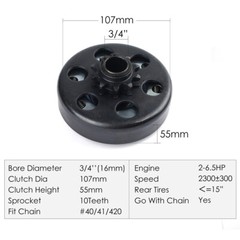Centrifugal Clutch 3/4″ Bore #40/41/420 Chain For Go Kart Bike 10 Tooth 6.5HP
