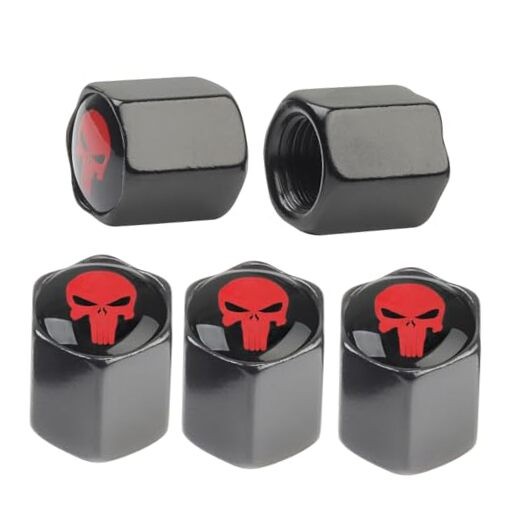 Tire Valve Stem Caps 5 pcs Aluminum Alloy,Anodized Aluminum Tire Skull red