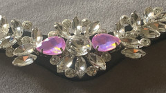 BLACK LEATHER PINK CRYSTAL BROWBAND X Full 17.5″ Fuschia & Clear rhinestones