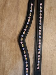 Leather Browband – Sewn In Glass Rhinestones – Light Rose Sapphire – 13-18”
