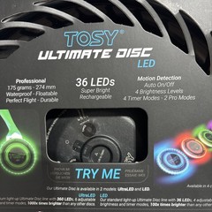 TOSY Ultimate Flying Disc 36 LEDs Bright Auto Light Up Frisbee Glow Rechargeable