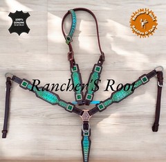 Western Leather Tack Set For Horse | Green Shiney Snake Tack Set
