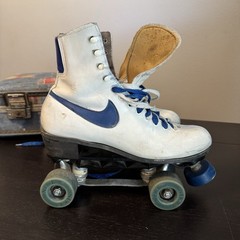 Vintage Nike High-Top Leather Roller Skates — White/Navy Blue ~size 8 Men