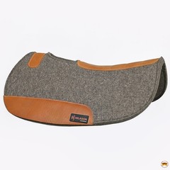 C-P848 Western Wool Felt Horse Saddle Pad Grey W/ Tan Cowhide Leather