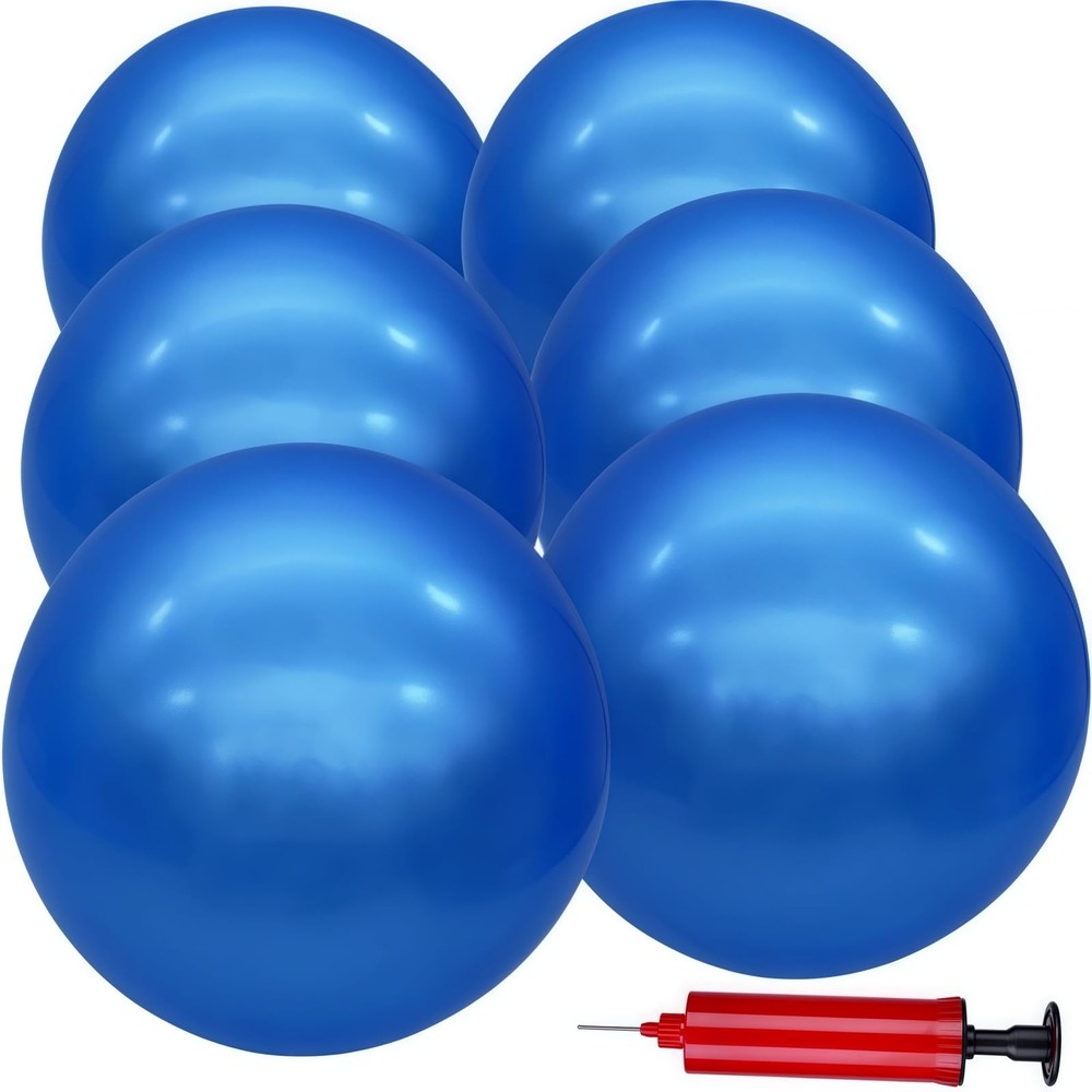 6Inch Inflatable Bouncy Balls Set with Hand Pump 6 Pieces, Blue