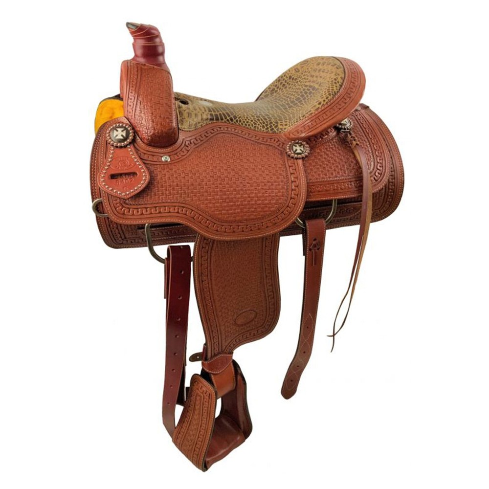 ROPER SADDLE Circle S ALLIGATOR Print Seat 15″ or 16″ Warranty for Roping