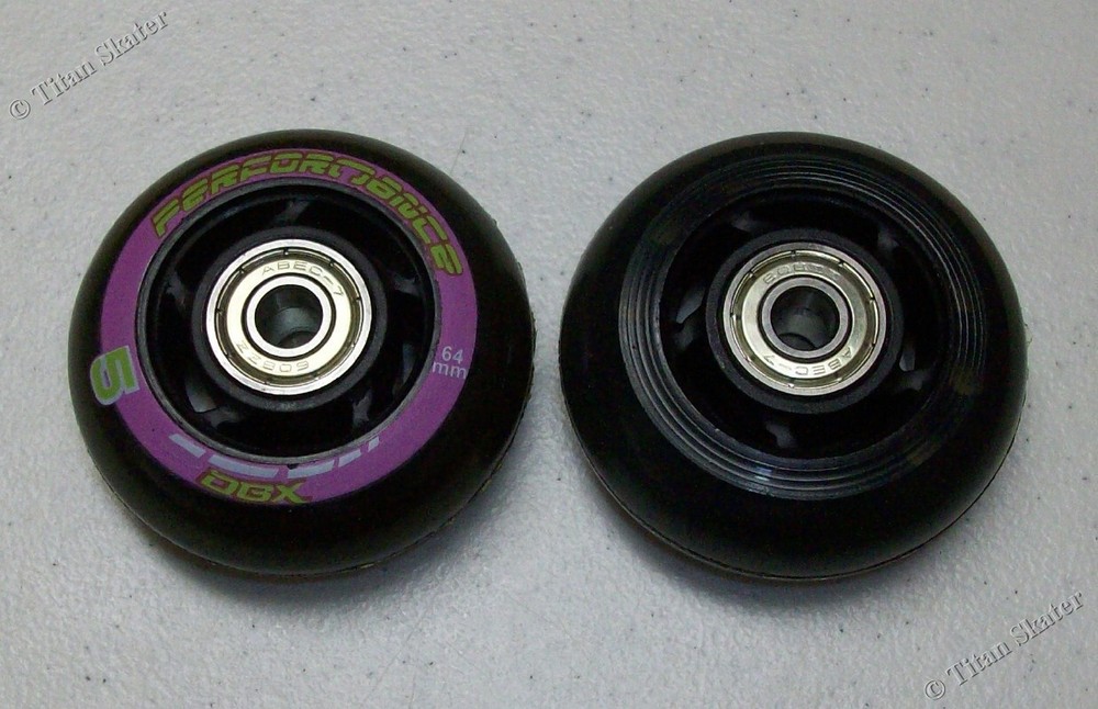 2 Blemished 64mm Inline Skate Replacement Wheels ABEC-7 Bearings (6mm or 8mm ID)