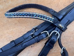 Vespucci Leather Dressage Bridle HEADSTALL w Black & Iridescent Crystal Browband