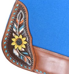 Western Horse Saddle Pad Blue OR Brown Wool Felt w/Sunflowers 32 X 31 ~ 30 X 28