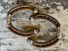 Hand-Forged Pair of 2 Studded Cast Iron Lucky Draft Horseshoes-Farmhouse Decor